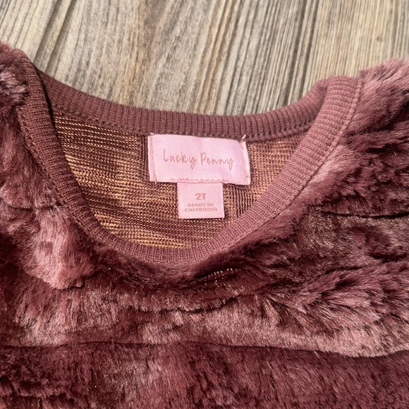 Lucky penny set Plush Burgundy brown Sweater Plaid Leggings headband NEW 2t - Picture 5 of 6